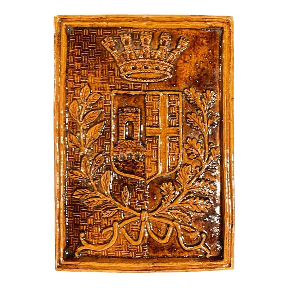Vintage Italian Ceramic Heraldic Wall Plaque Rimini Coat of Arms Rustic Decor